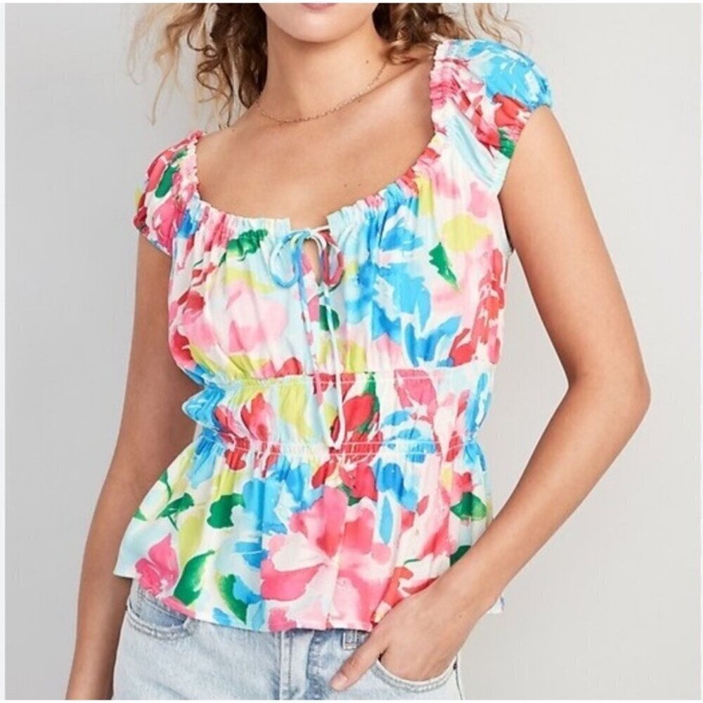 Old Navy Baby Doll Tank Top Bright Floral Sz Large Coloful